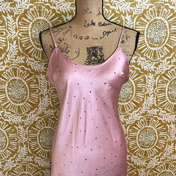 Free People Intimately Easy To Love Satin Slip Midi/Maxi Pink Hearts Dress Sz XS - Picture 6 of 12